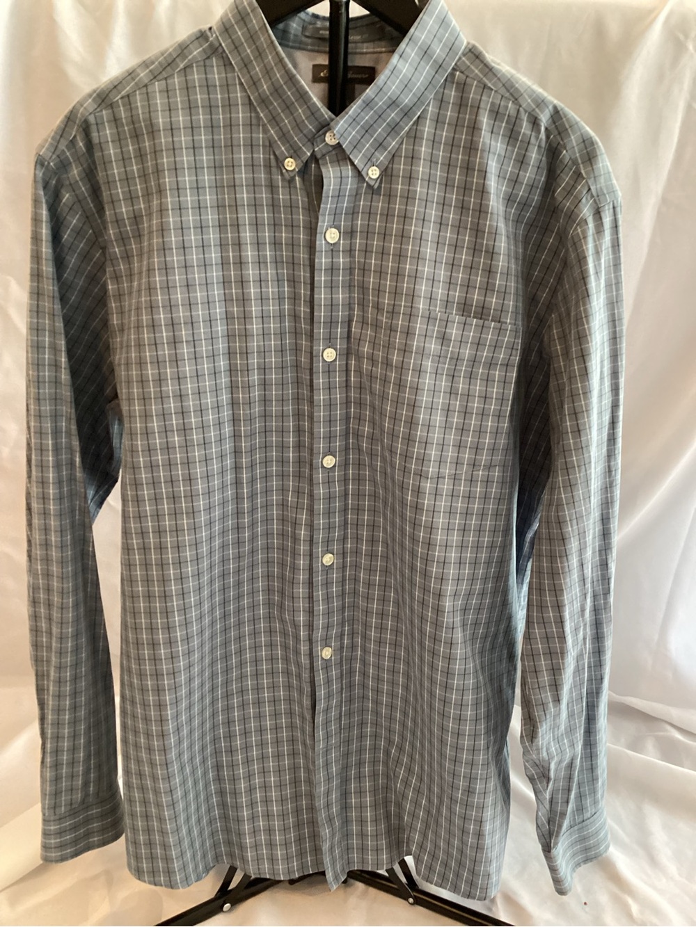 Eddie Bauer Men's Gray Plaid Button-Down Dress Shirt